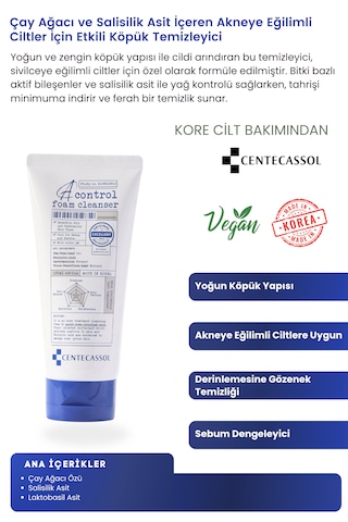 Centecassol Çay Ağacı Yaprağı Özü ve Salisilik Asit İçerikli Yüz Temizleme Jeli 120 ML