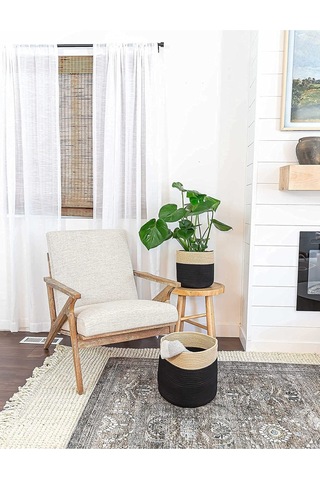 Ikili Dekoratif Jüt Saplı Hasır Sepet Saksı 30 Cm Ve 25 Cm , Dekoratif Saksı Ve Havluluk Siyahjüt