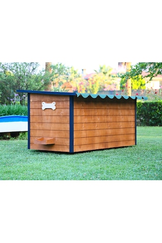 MANDU Ahşap İkiz Köpek Kulübesi (2 yuva tek kulübe) + İsimlik ve