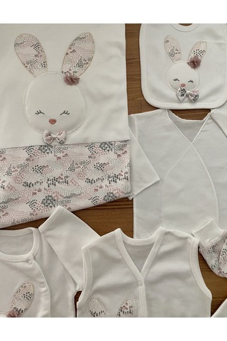 Gaye Bebe Gaye Tavşan Kabartma Desen 10 Parça Hastane Çıkışı Seti Beyaz Çok Renkli
