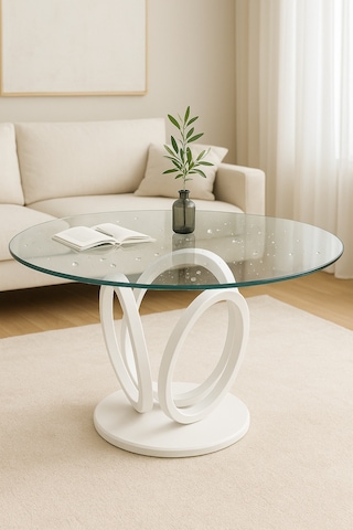 Temperli Cam Yuvarlak Cam Dayanıklı, Şık Dekoratif Cam Masa Üstü 4 Mm Beyaz