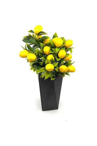 Siyah Geometrik Beton Vazoda Limon Demeti 40 Cm Siyah-sarı