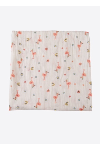Organik Flamingo Müslin Battaniye Beyaz