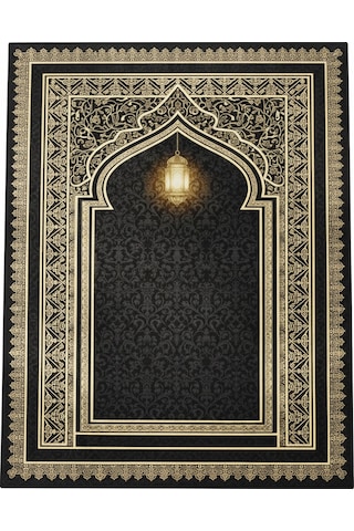 Siyah Seccade Ve Namazlık Dijital Baskılı Yumuşak Diz Acıtmaz Siyah - Altın