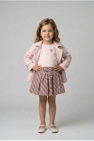Minipomes Kız Çocuk Kanvas Trenc Etek Ve Crop Body Set Pembe Pembe