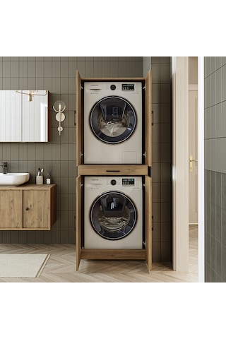 Banyo Dolabı Kapaklı Çamaşır Ve Kurutma Makine Dolabı 70x185 Cm Atlantik Çam