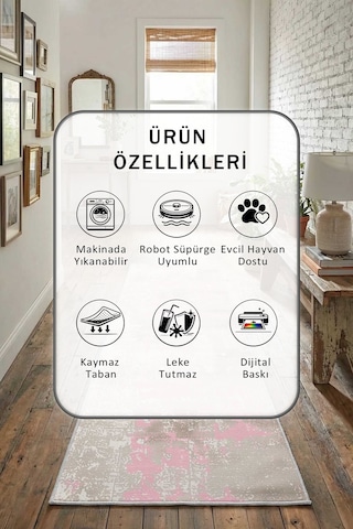 Ceren Pembe Vizon Yıkanabilir Yolluk