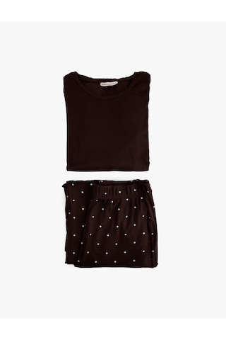 Koton Baskı Detaylı Viskon 2'li Pijama Takımı Kahverengi Desenli 6wlk40187mk Kahverengi
