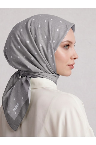Ayshara Puan Desenli Tek Taraflı Eşarp - Gri
