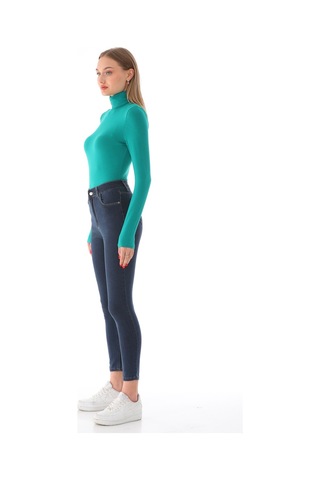 Penyebizden Kadın Viskon Tam Balıkçı Yaka Çıtçıtlı Zıbın Body-okyanus Yeşili Çimen Yeşili