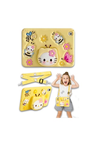 Apple Ipad 8. Ve 9. Nesil 10.2 Inç 2020 / 2021 Uyumlu Kedi Kılıf Standlı Eğlenceli Koruma Yellow