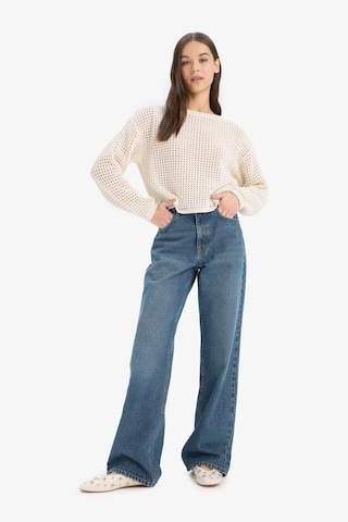 DeFacto Regular Fit Bisiklet Yaka Kroşe Triko Kazak T4513AZ25SPER223 Ekru