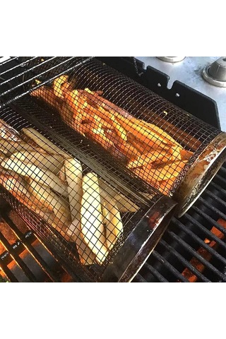 Açık Hava Izgarası İçin Tekerlekli Izgara Sepeti, Paslanmaz Çelik Tel Örgü Silindir Izgara, Barbekü Açık Hava Izgara Ağı Barbekü Ağı Silindiri 7,78 İnç 20 Cm