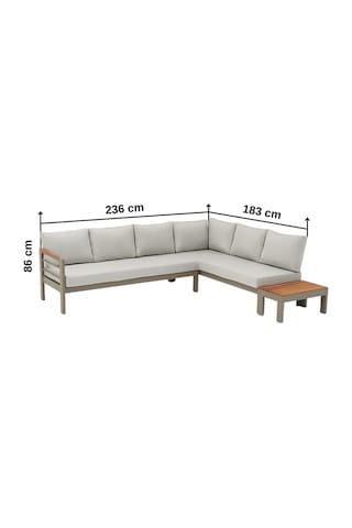 Palermo Alüminyum Bahçe Balkon Köşe Takımı + Ahşap Sehpa