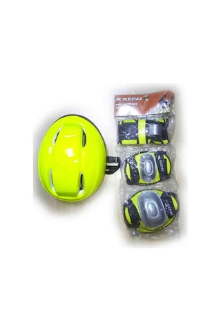 Sarı Kask Dizlik Dirseklik Eldiven Koruyucu Set Sarı