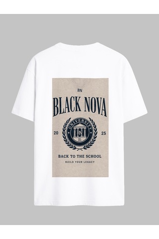 Black Nova Oversize Baskılı Unisex Tişört The Academy Beyaz