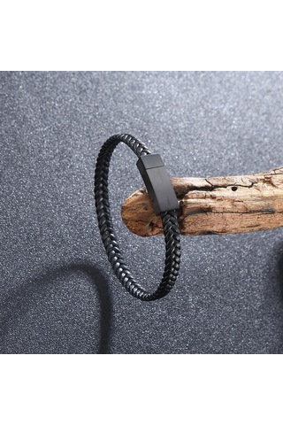 Kadınlar Erkekler İçin Basit Paslanmaz Çelik Bileklik Hakiki Örgü Deri Bilezikler Özel Doğum Günü Partisi Çift Takısı Hediye Siyah