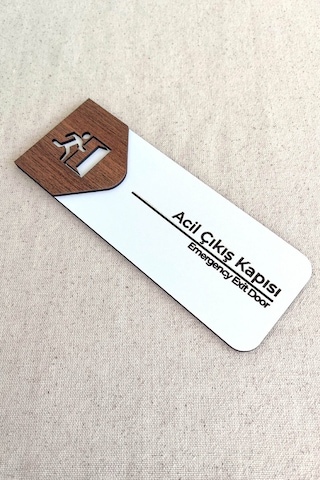 Acil Çıkış Kapı Tabelası Mdf Acil Durum Yönlendirme Levhası 19x7 Cm Çift Katmanlı