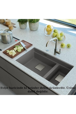 Franke Kubus Kng 120 Stone Grey, Tezgah Altı Evye Siyah