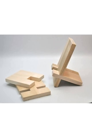 Doğal Ahşap Geçmeli Telefon Ve Tablet Standı - Masaüstü Tutucu 15x10 Cm