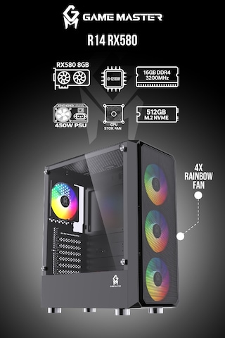Game Master R14 i3-12100F 16 GB 512 GB M2 SSD RX580 Free Dos Masaüstü Oyuncu Bilgisayarı