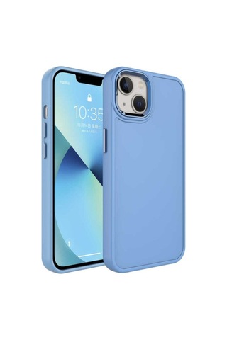 Apple Uyumlu iPhone 14 Plus Kılıf Metal Çerçeve Ve Buton Tasarımlı Sert Zore Botox Kapak Mavi
