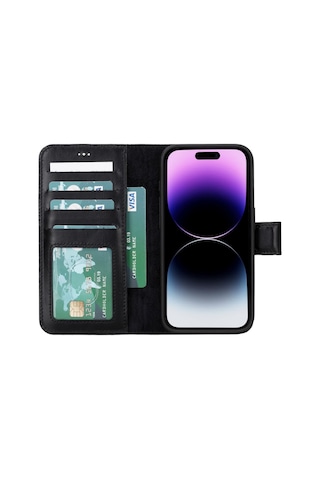 Apple Uyumlu iPhone 15 Pro Deri Cüzdanlı Kılıf Mwwn Rst1 Siyah