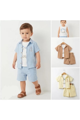 Veraura Lifestyle 6/24 Ay Atletli Müslin Kumaş 3 Parça Bebek Takımı Mavi