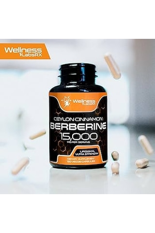 Wellnees Labs Liposomal Berberine + Ceylon Cinnamon+turmeric + Ginseng + Ginkgo Biloba 15,000mg 12