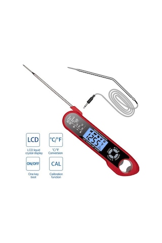 Ulzyvf Hızlı Oku Çift Problu Su Geçirmez Yemek Termometresi - Alarmlı Açılır Fonksiyonlu Kırmızı Kırmızı