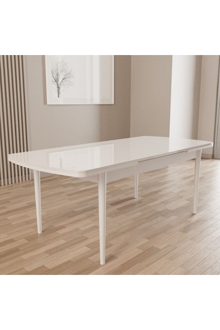 Merona Beyaz 80x132 Mdf Ahşap Ayaklı Açılır Mutfak Masası, Yemek Masası, Salon Masası Beyaz