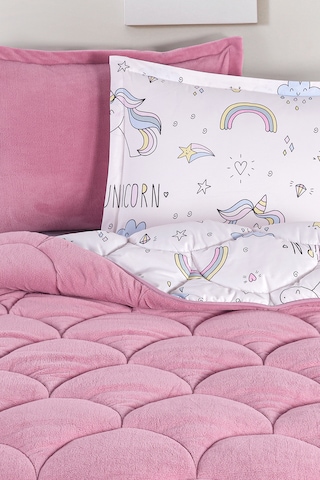 Nordqueen Wellsoft Tek Kişilik Uyku Seti Çift Taraflı Unicorn Beyaz Beyaz