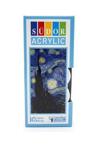 Südor 10 Renk Akrilik Boya Seti - Çocuklar İçin Güvenli Sağlığa Zararsız Hobi Ve Sanat Boyası 1009-14 Siyah