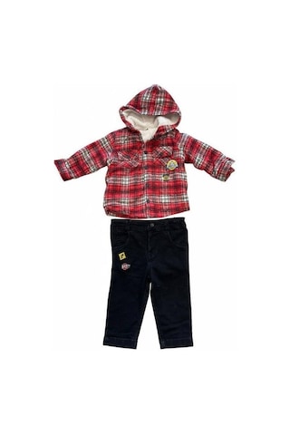 Erkek Bebek Kalın Mont Ve Pantolon Takım-15188 Kırmızı