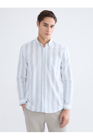 Lcwaıkıkı Classic Mavi Regular Fit Çizgili Armürlü Erkek Gömlek
