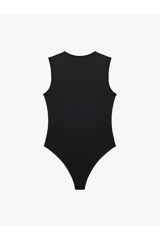 Koton Slim Fit Kolsuz Bisiklet Yaka Bodysuit Siyah 7wak10014ek
