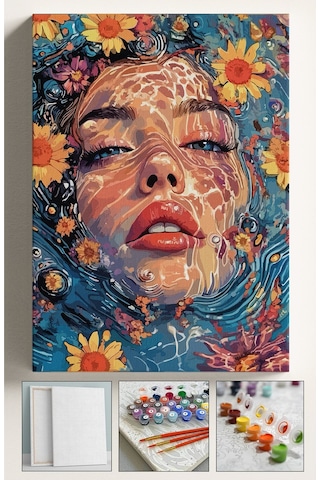 Sayılarla Boyama Seti Numaralı Tuval Fırça Boya Dahil Kasnaklı Set 40x50 Cm - Su Ve Kadın