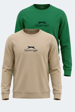 Slazenger Ortwın 2 Li Set Erkek Sweatshırt Beyaz - Yeşil