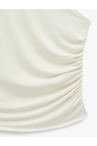 Koton Slim Fit Kısa Kollu Asimetrik Yaka Tek Omuz Bluz Ekru 6sak10482ek