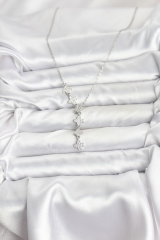 316l Çelik Zincir Gümüş Renk Yonca Model Kadın Kolye Renkli