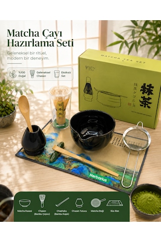 6 Parça Siyah Renk Matcha Çayı Hazırlama Seti - Geleneksel Japon Matcha Seti