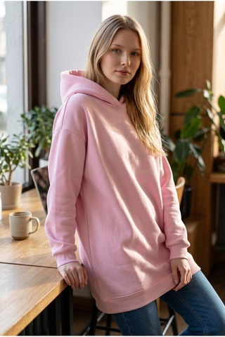 Flovmix Üç İplik Sweat Kapüşonlu Açık Pembe