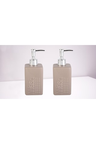 Banyo Seti Seramik Sıvı Sabunluk 2 Adet Bej Modern 7x7x17cm 300ml Bej