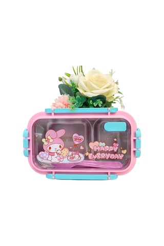 Melody Paslanmaz Çelik Bölmeli Çocuk Yemek Seti - Sızdırmaz Pembe