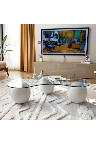 Modern Orta Sehpa & Küre Sehpa & Bohem Top Sehpa & Cam Sehpa Beyaz