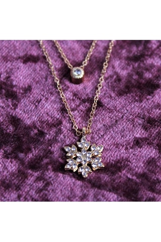 İkili Lotus Gold Kolye Kahverengi - Beyaz