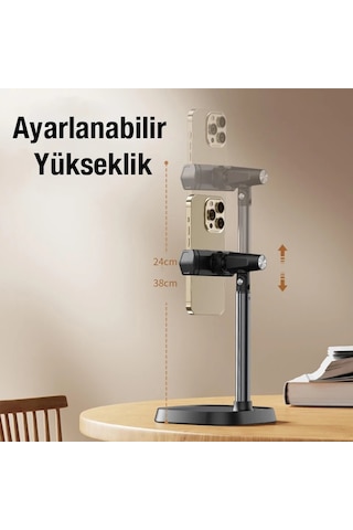 Ally T8 360 Dönebilen Yükseklik Ayarlı Masa Üstü Telefon Tutucu- 5775 Siyah