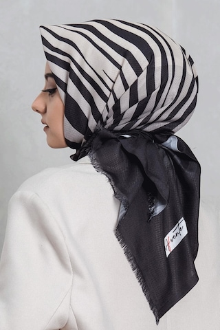 Afvente Zebra Desen Siyah Pamuk Eşarp