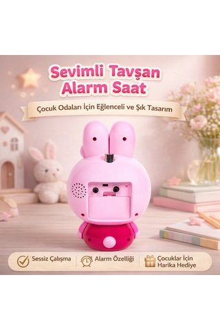 Tavşan Figürlü Masa Saati Açık Pembe