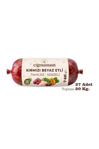 Kırmızı Ve Beyaz Etli Tahılsız Barf Köpek Maması 20 Kg - 740 G X 27